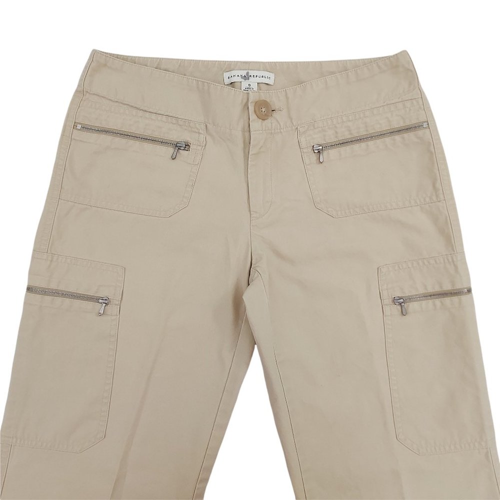 Banana Republic Pants Womens Small Beige Zip Pockets Low Rise Straight Cotton - Picture 3 of 10